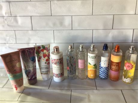 Various Bath Body works body spray lotions (partially used)